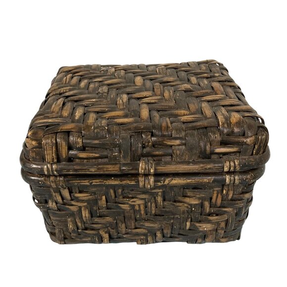 Vintage Japanese Bamboo Wicker Tea Basket Box - Picture 1 of 10